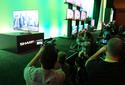 Reporters crowd around a Sharp 4K TV at CES in Las Vegas on January 5, 2015