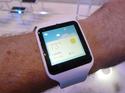 Sony's SmartWatch 3 on a reporter's wrist at IFA in Berlin on September 3, 2014