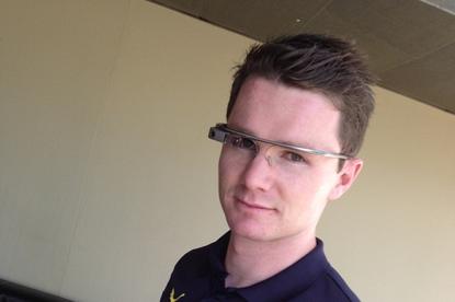 Adelaide Crows AFL player Patrick Dangerfield demonstrates Google Glass. 