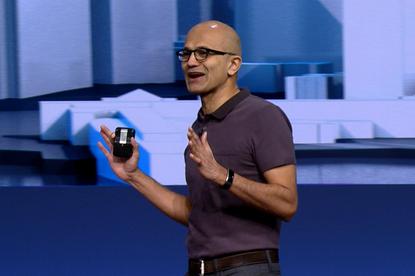 Satya Nadella, CEO of Microsoft, speaking at the Build conference in San Francisco on March 30, 2016. Credit: Microsoft/IDGNS