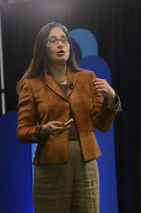 Cisco Chief Strategy and Technology Officer Padmasree Warrior spoke on Wednesday at a press event at Cisco.