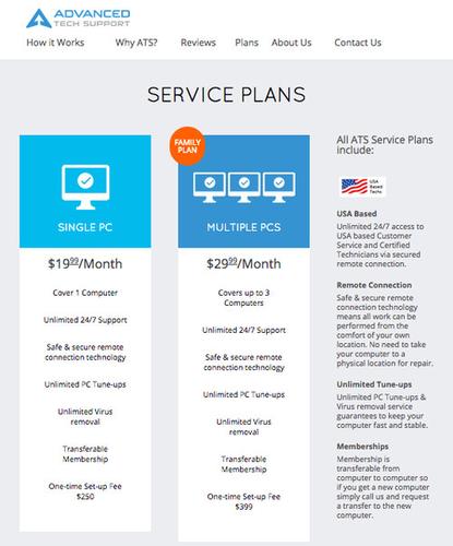 The pricing plans for Advanced Tech Support, a Florida-based inbound call center.
