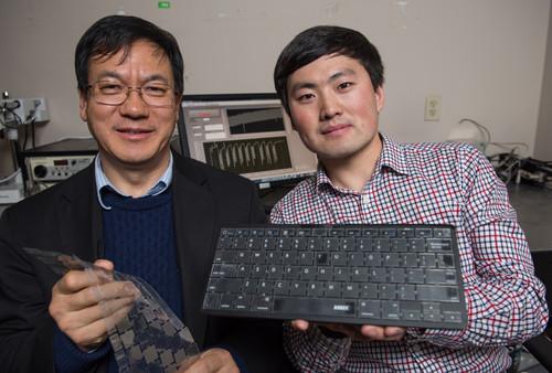 Georgia Tech Professor Zhong Lin Wang and graduate research assistant Jun Chen created a self-powered keyboard that can also be used for biometric authentication based on a person's typing style.