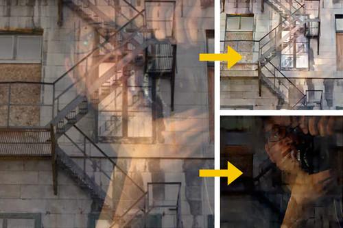 Researchers at MIT have developed an algorithm that can automatically separate window reflections from a digital image (left) and remove them (top right). 