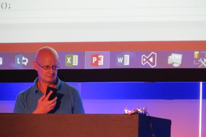 Microsoft .NET developer evangelist Dave Glover shows a quick IoT demo that uses Cortana voice control to switch a light on and off.