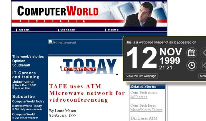 The Computerworld Australia site as it looked in 1999